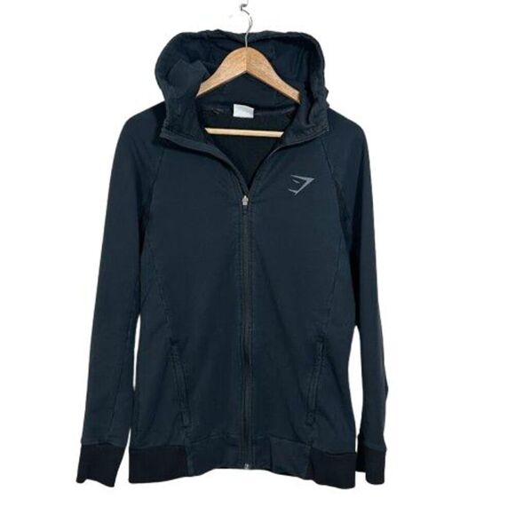 Gymshark Mens Full Zip Hoodie Sweatshirt S Black Cotton Blend Stretch - Picture 1 of 7